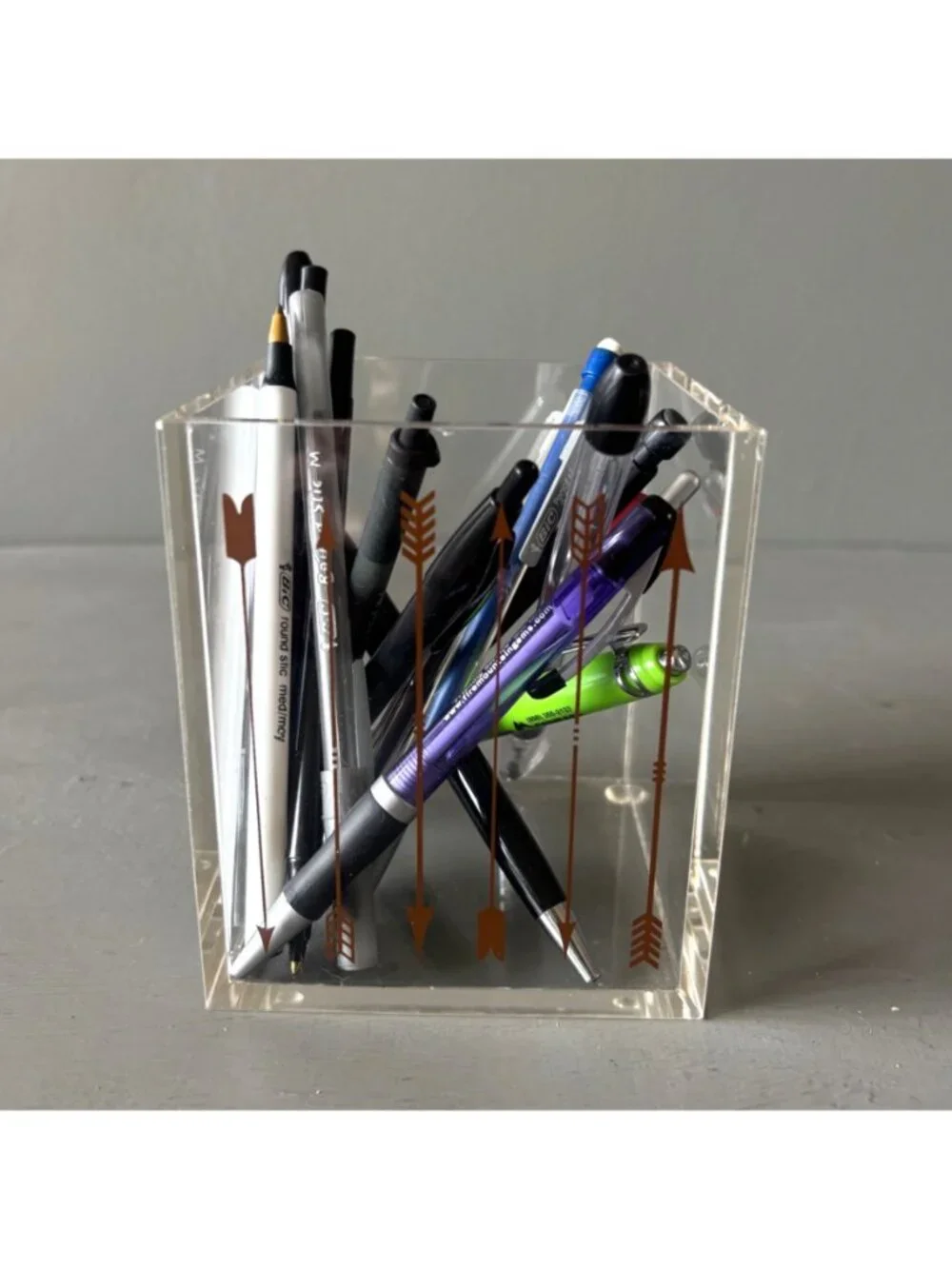 Archery Arrow Clear Acrylic Desk Organizer Pen Holder Makeup Brush Cup Lucite